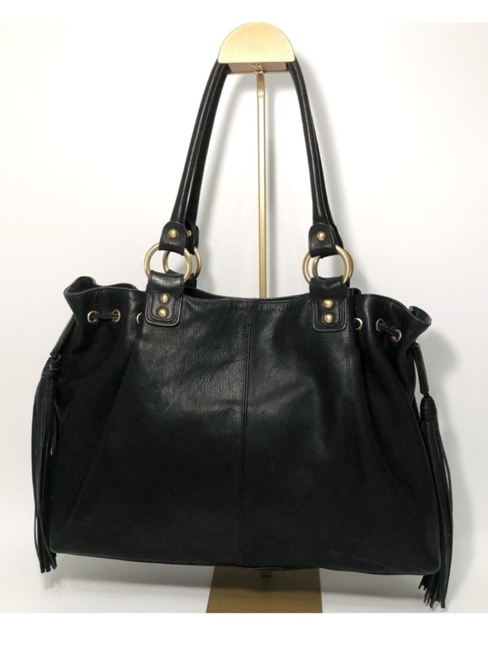 Bloomingdale's Large Double Tasseled Black Hobo Bag